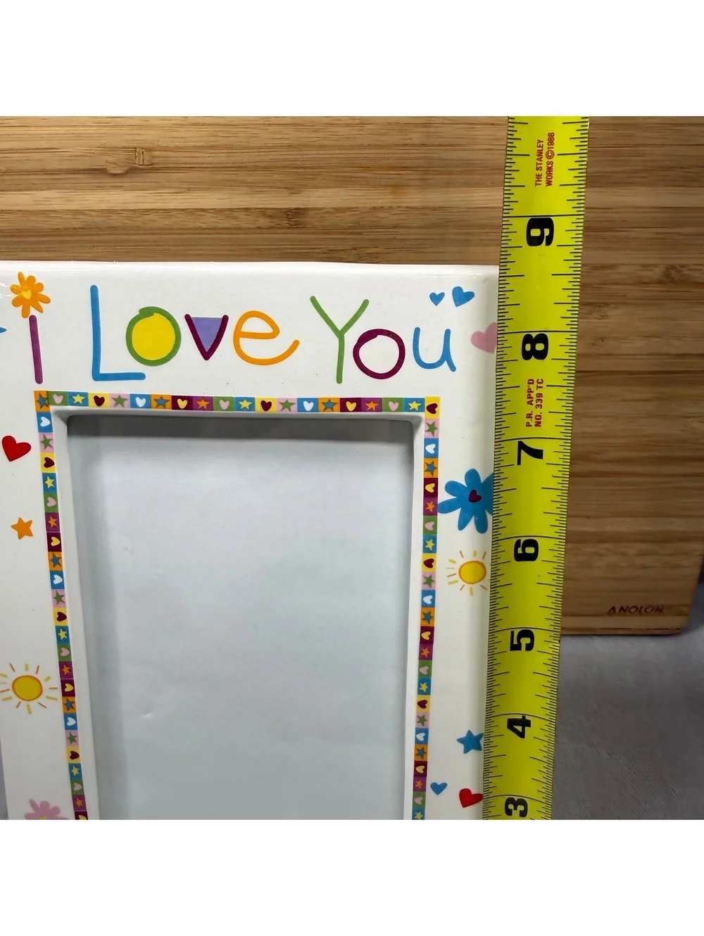 VTG 1990s I Love You Ceramic Picture Frame Colorful Crayon Font Hearts Suns